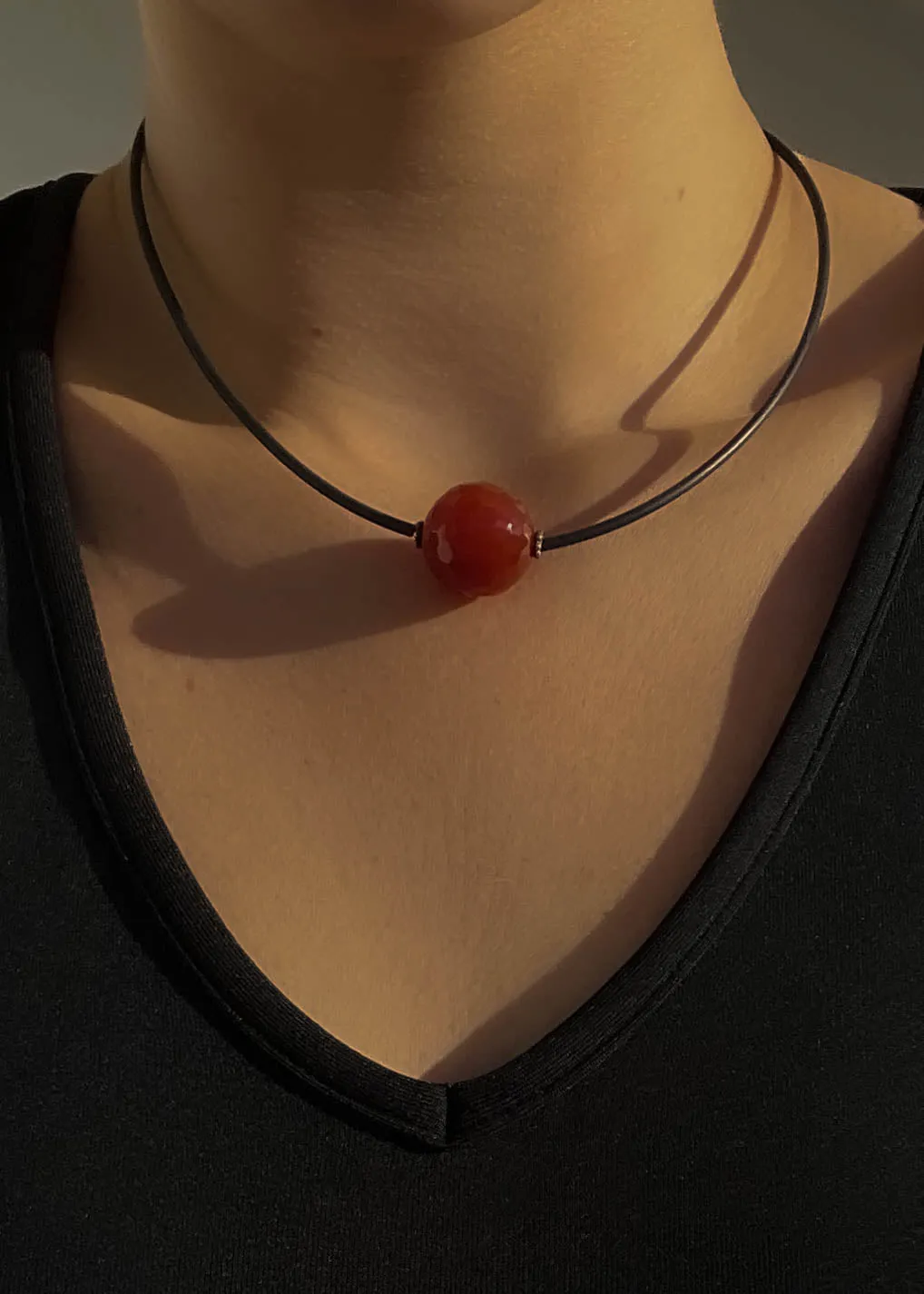 Black Cord & Red Bead Choker