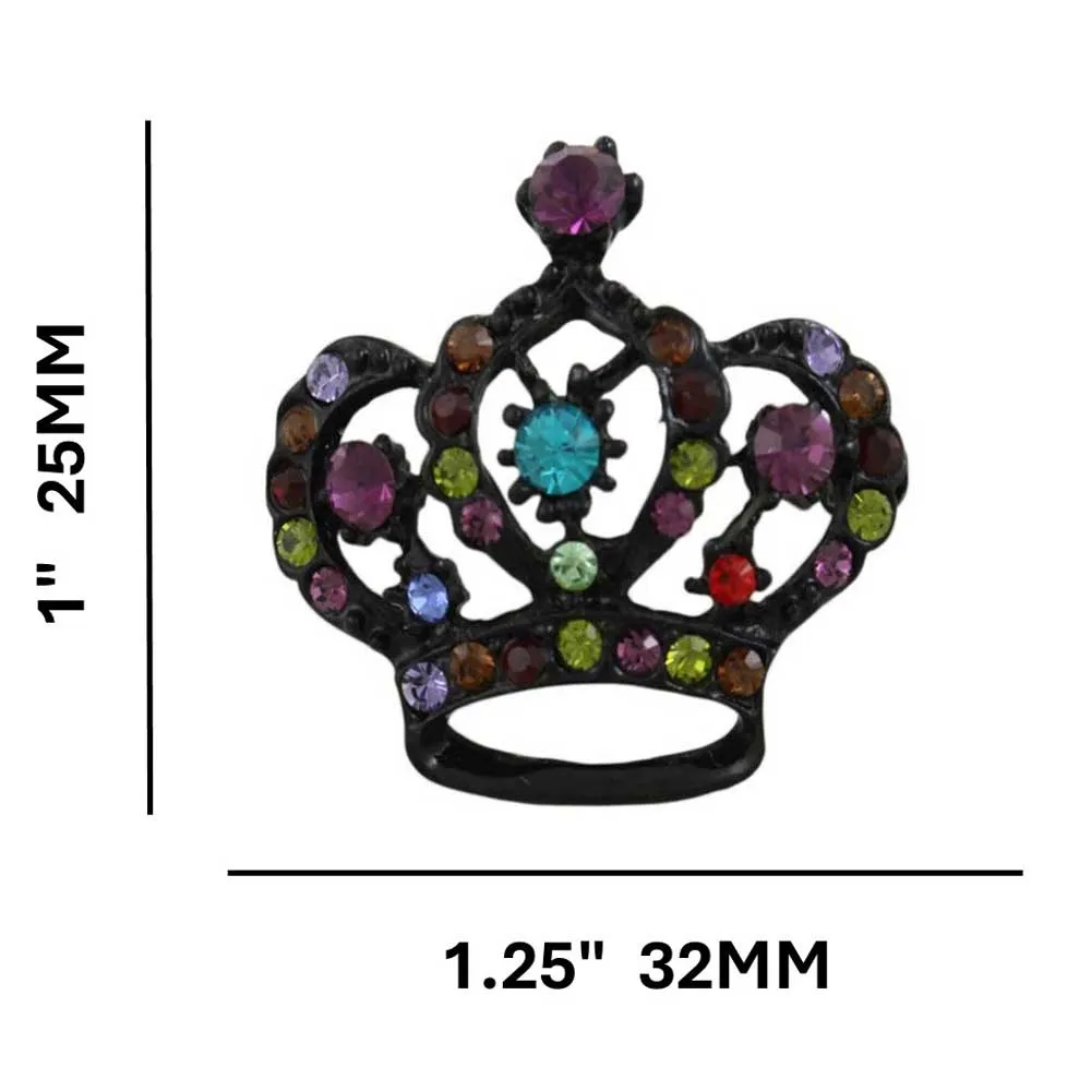 Black Crown with Bejeweled Crystals Brooch Pin -  PRF362