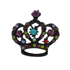 Black Crown with Bejeweled Crystals Brooch Pin -  PRF362
