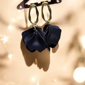 Blue - Navy blue flowers earrings | iridescent petals earrings | gold & blue floral earrings | bridal party wedding earrings