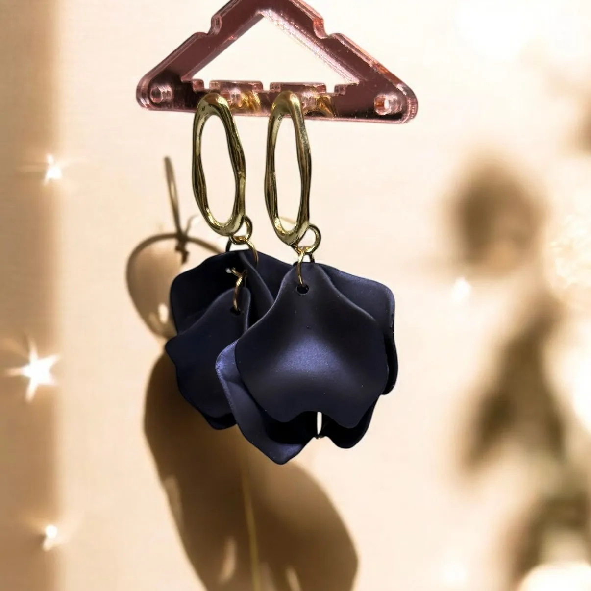 Blue - Navy blue flowers earrings | iridescent petals earrings | gold & blue floral earrings | bridal party wedding earrings