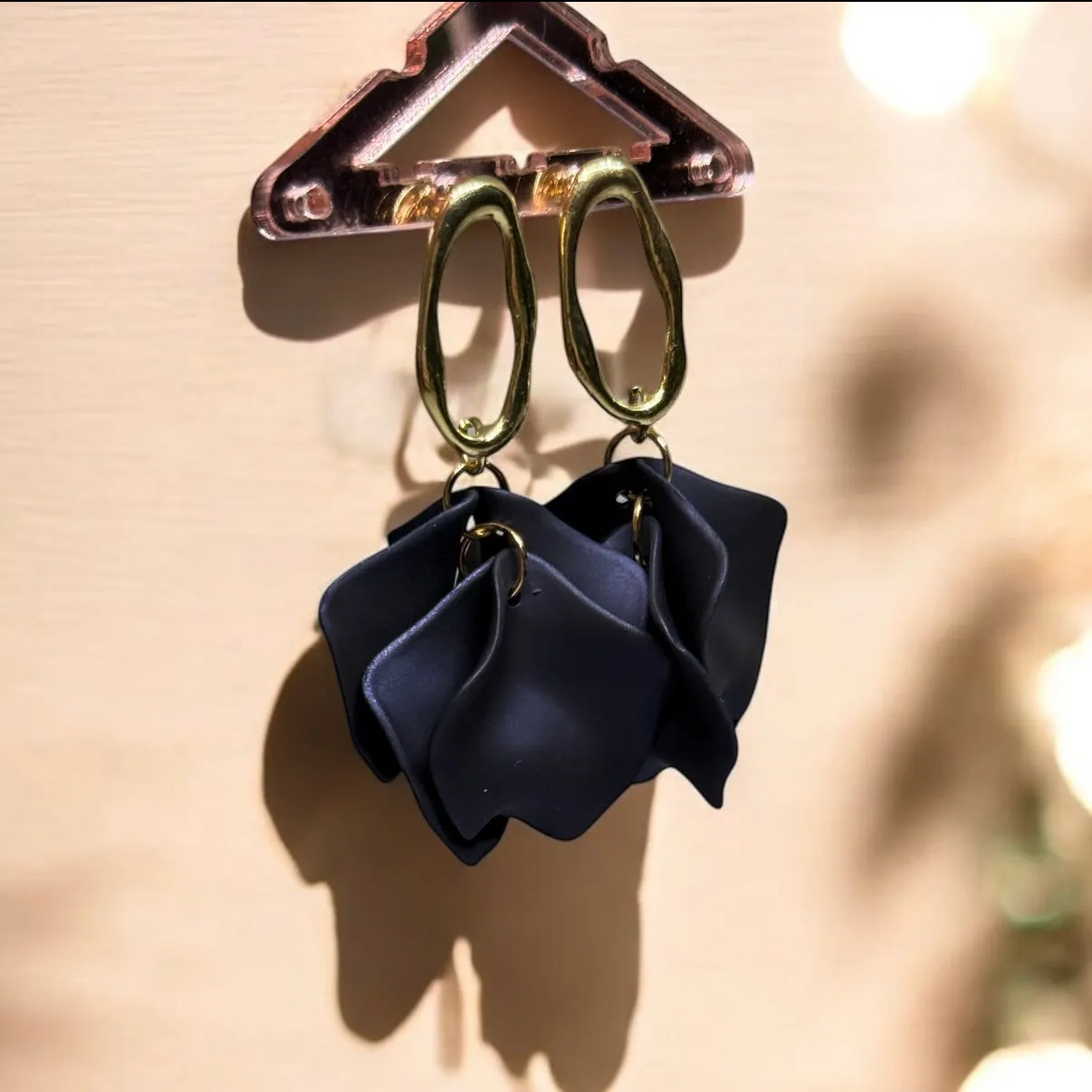 Blue - Navy blue flowers earrings | iridescent petals earrings | gold & blue floral earrings | bridal party wedding earrings