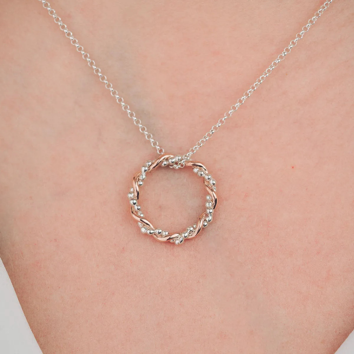 Bramble 9ct Rose Gold and Silver Pendant Necklace