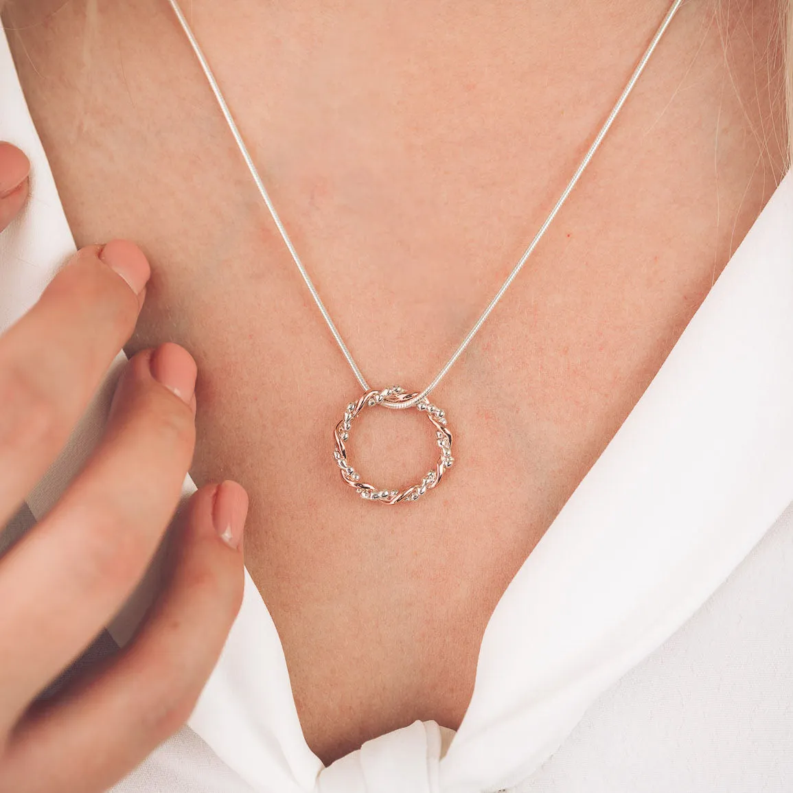 Bramble 9ct Rose Gold and Silver Pendant Necklace