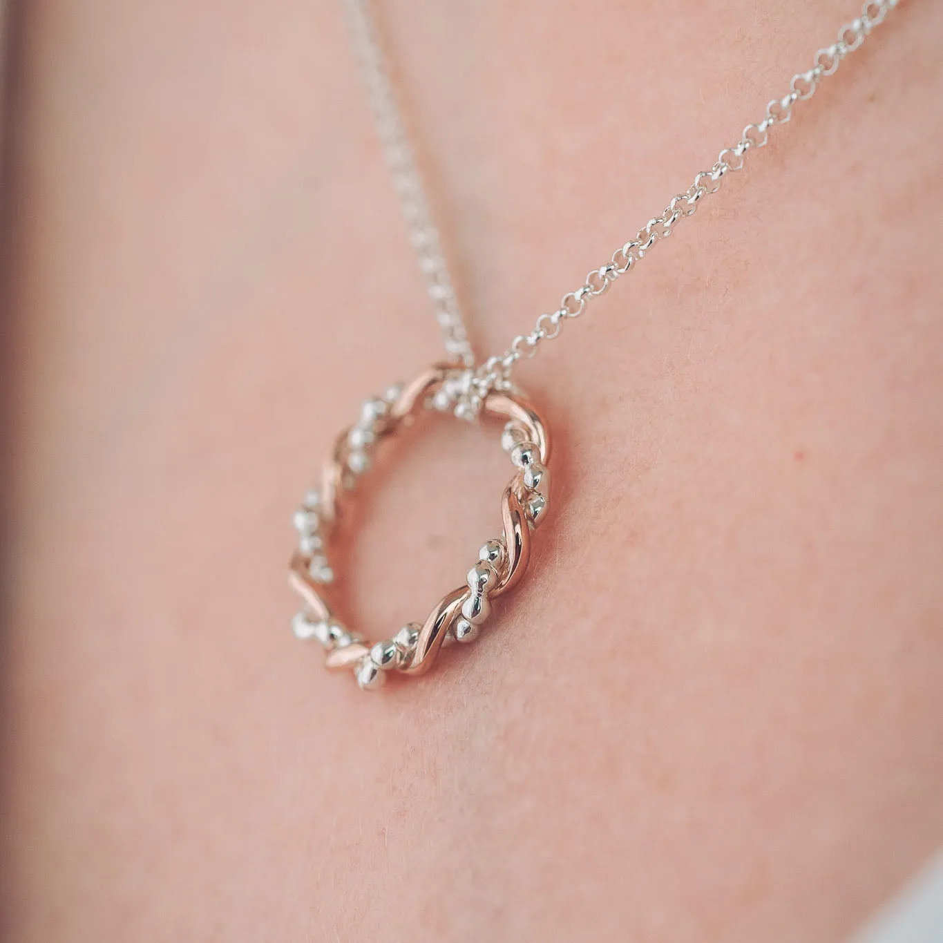 Bramble 9ct Rose Gold and Silver Pendant Necklace