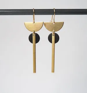 Brass Crescent, Black Disc & Bar Earrings | by brass bold