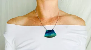 Chrysocolla and Silver Pendant Necklace. Snake Chain