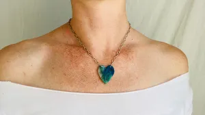 Chrysocolla Heart Pendant Necklace. Sterling Silver Chain