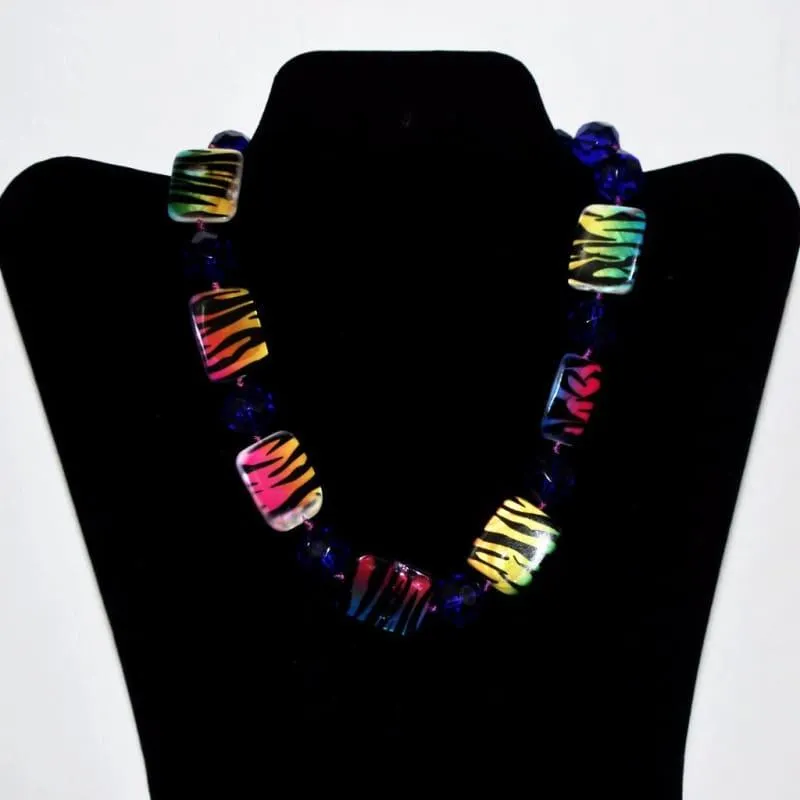 Chunky Blue Animal Print Shell Necklace