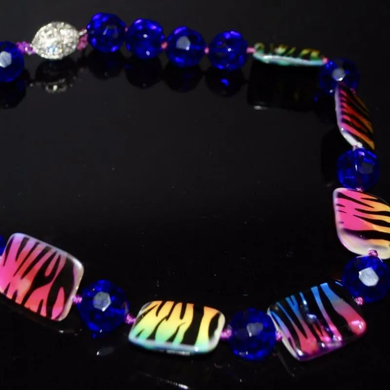 Chunky Blue Animal Print Shell Necklace