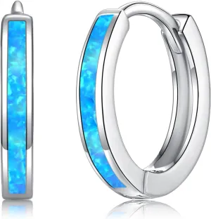 CiNily Sterling Silver Hoop Earrings, Tiny Opal Hoop Earrings for Women Small Huggie Earrings Lightweight Dainty Mini Hoops Hypoallergenic Jewelry Cartilage Piercing Hoop Earrings 12mm