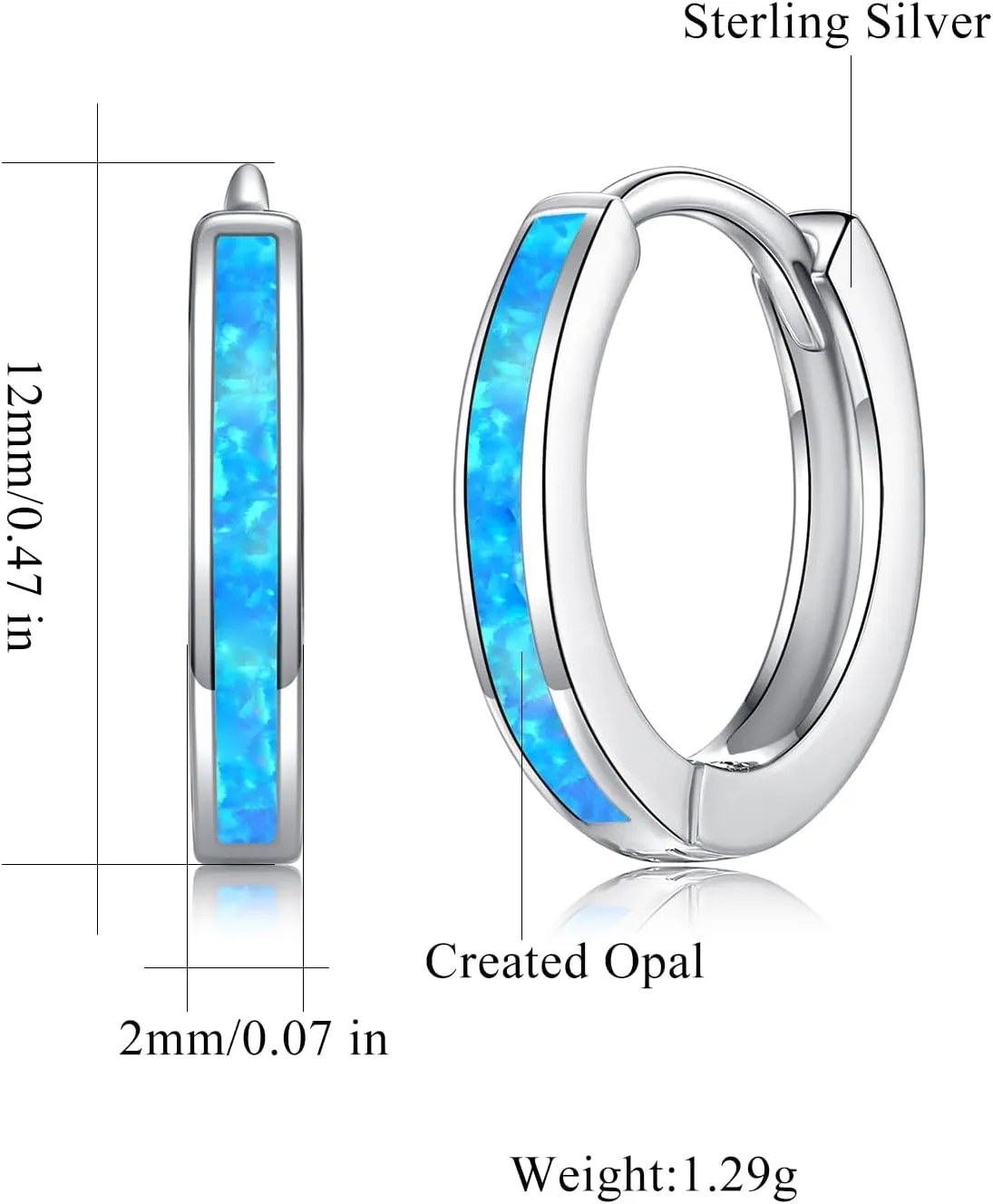 CiNily Sterling Silver Hoop Earrings, Tiny Opal Hoop Earrings for Women Small Huggie Earrings Lightweight Dainty Mini Hoops Hypoallergenic Jewelry Cartilage Piercing Hoop Earrings 12mm