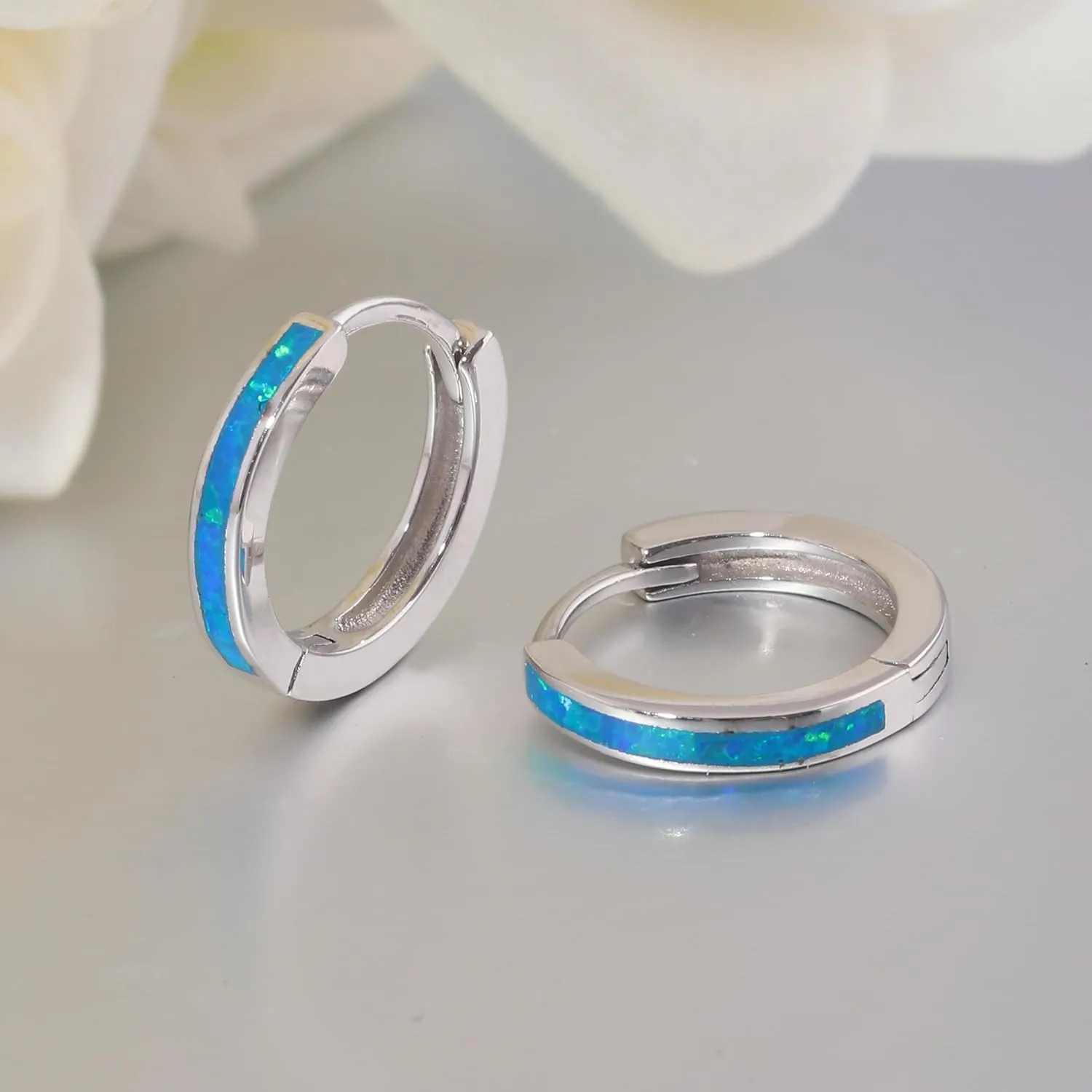 CiNily Sterling Silver Hoop Earrings, Tiny Opal Hoop Earrings for Women Small Huggie Earrings Lightweight Dainty Mini Hoops Hypoallergenic Jewelry Cartilage Piercing Hoop Earrings 12mm