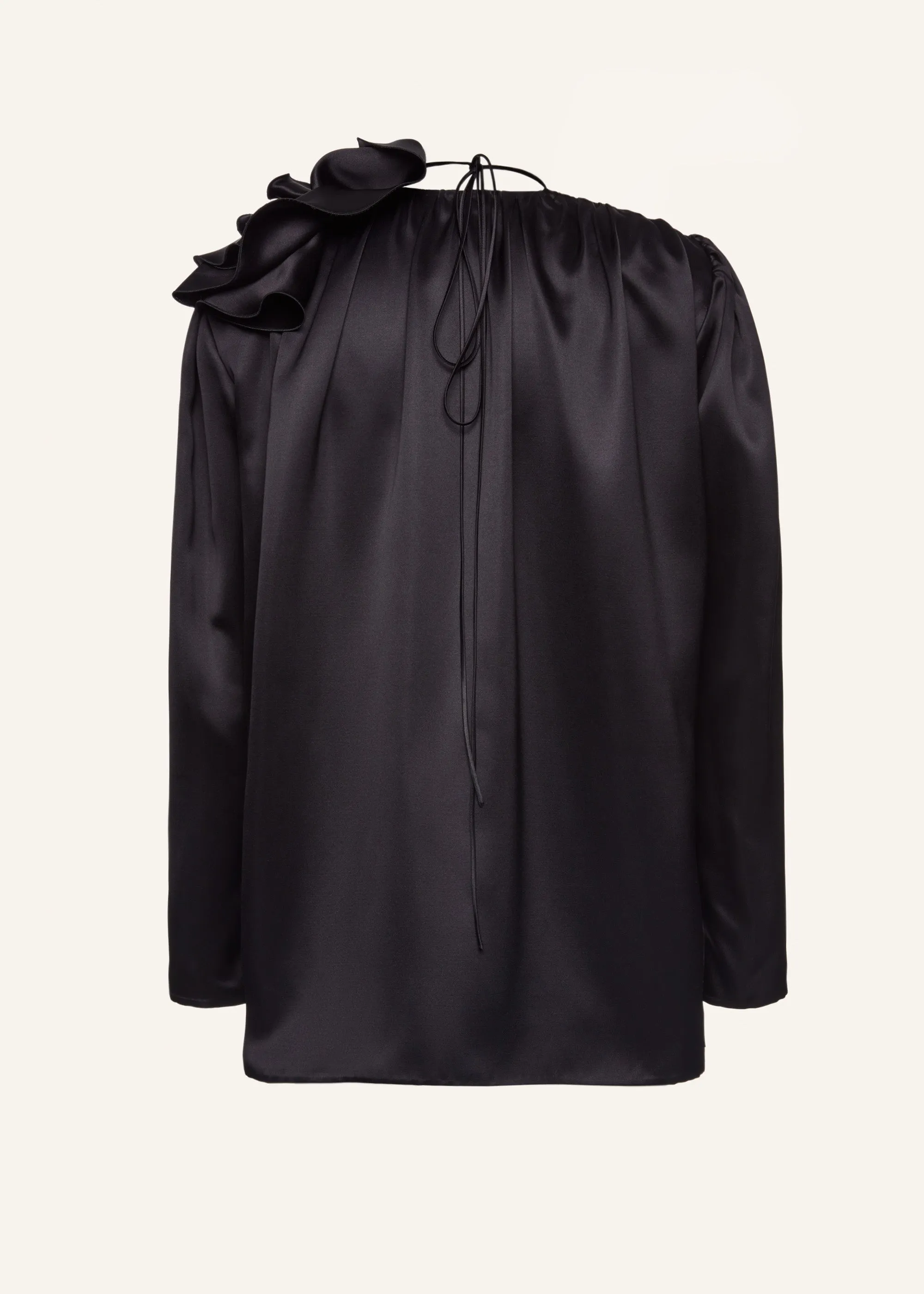 Classic shirred flower blouse in black
