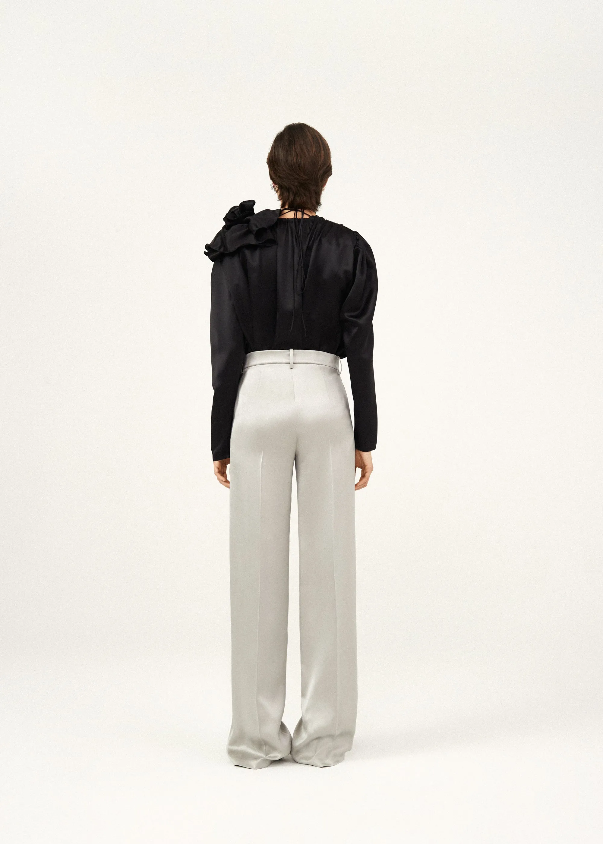 Classic shirred flower blouse in black