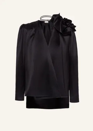 Classic shirred flower blouse in black