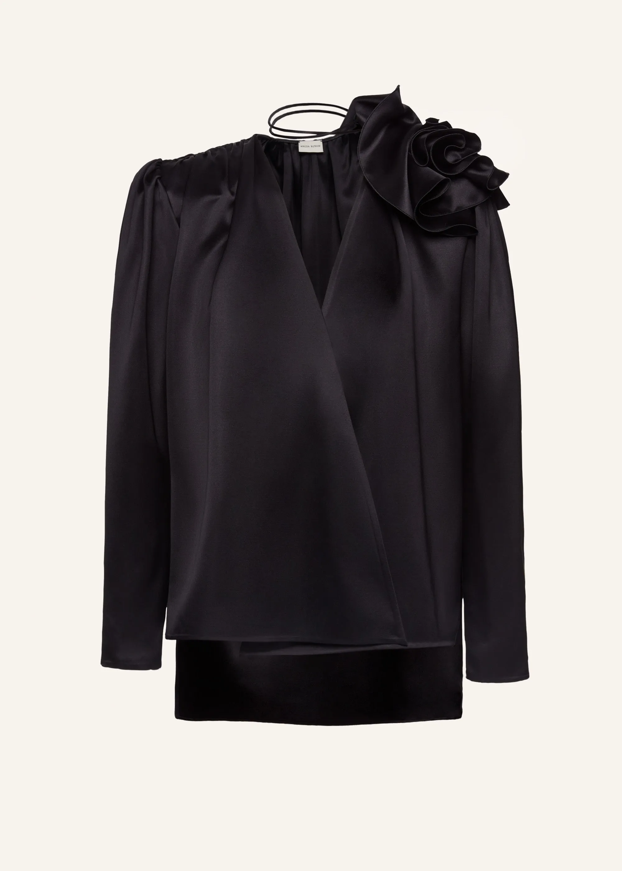Classic shirred flower blouse in black