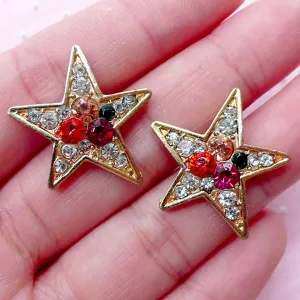 CLEARANCE Star Metal Cabochon w/ Colorful Rhinestones (2pcs / 23mm x 24mm / Gold) Brooch Hair Pin Headband Making Decoden Rock Embellishment CAB438