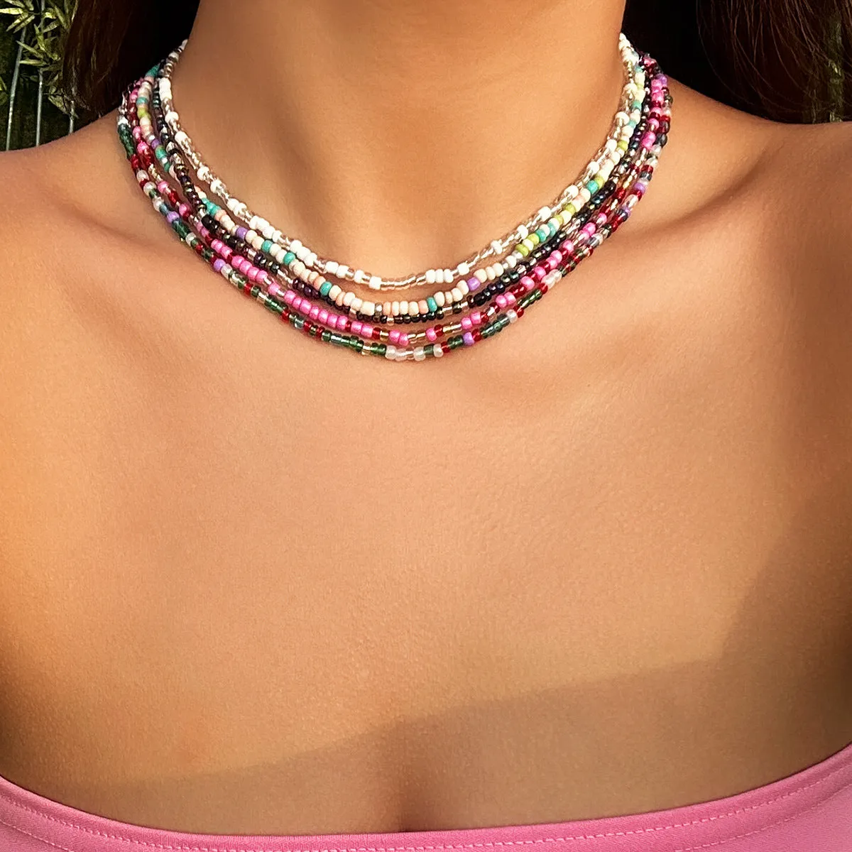 Colorful Bohemian Necklace Set with a Hint of European Inspiration: Stylish Jewelry Blend with a Touch of Minimalism
