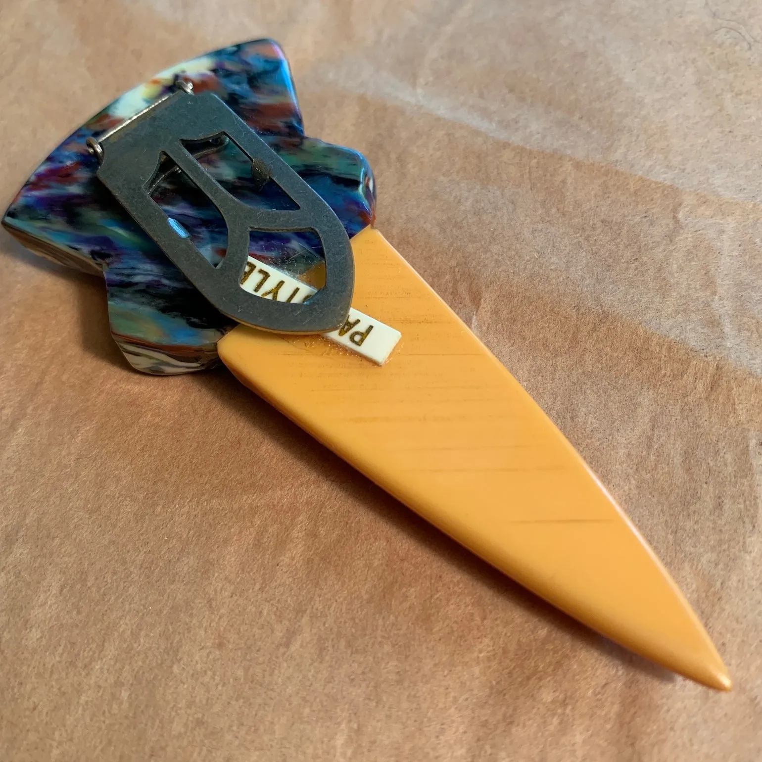 Colorful Carved Bakelite Clip