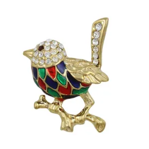 Colorful Enamel and Crystal Mockingbird Brooch Pin - PRB903