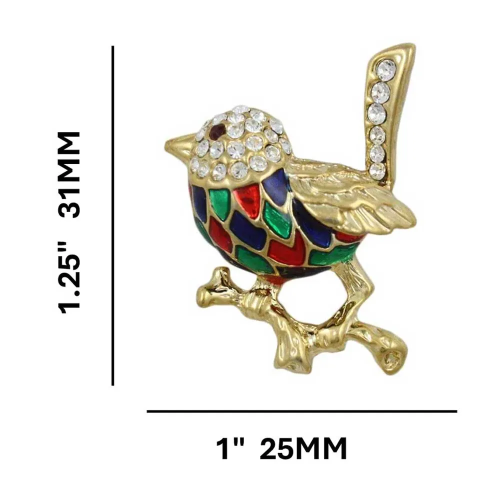Colorful Enamel and Crystal Mockingbird Brooch Pin - PRB903