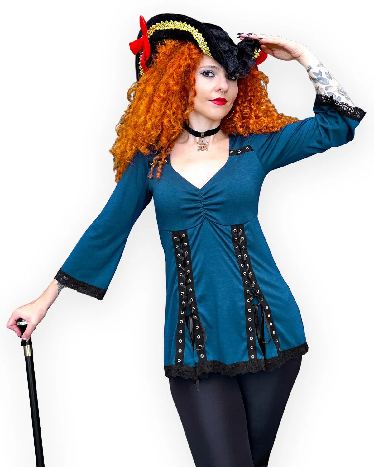 Corsair Pirate Costume with Elektra Top, Dark Teal
