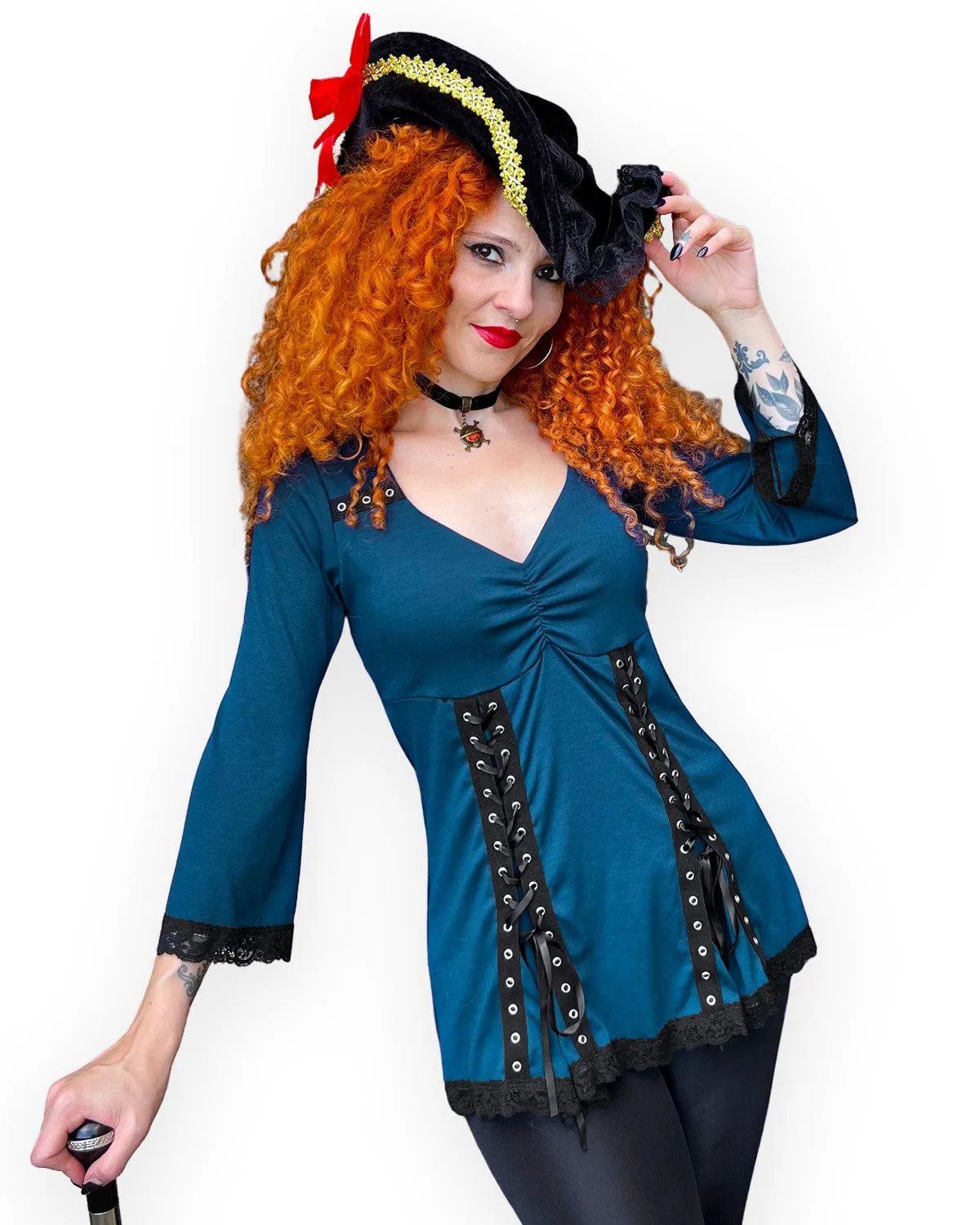 Corsair Pirate Costume with Elektra Top, Dark Teal