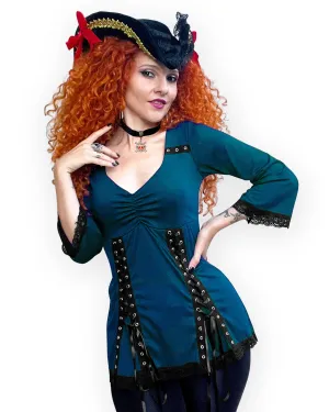 Corsair Pirate Costume with Elektra Top, Dark Teal