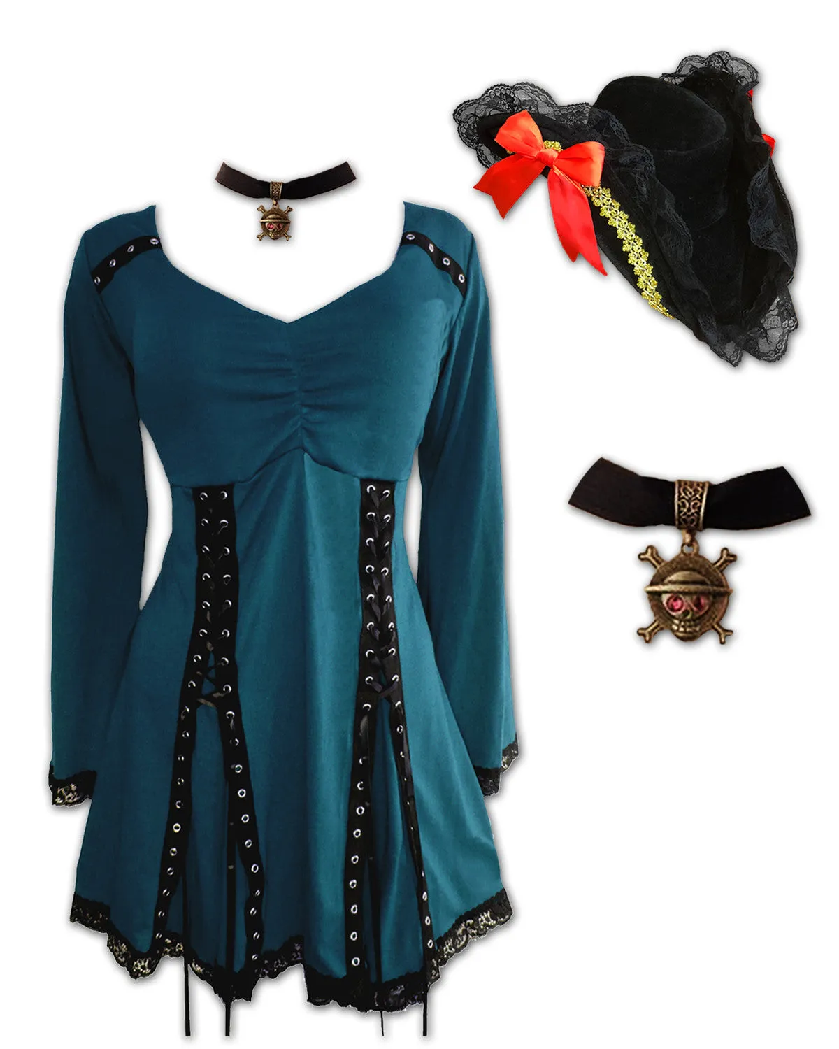 Corsair Pirate Costume with Elektra Top, Dark Teal