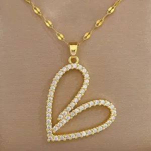 Creative Hollow Heart Stainless Steel Pendant Necklace