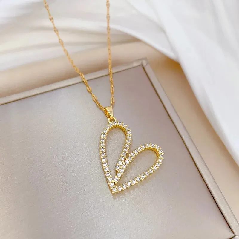 Creative Hollow Heart Stainless Steel Pendant Necklace