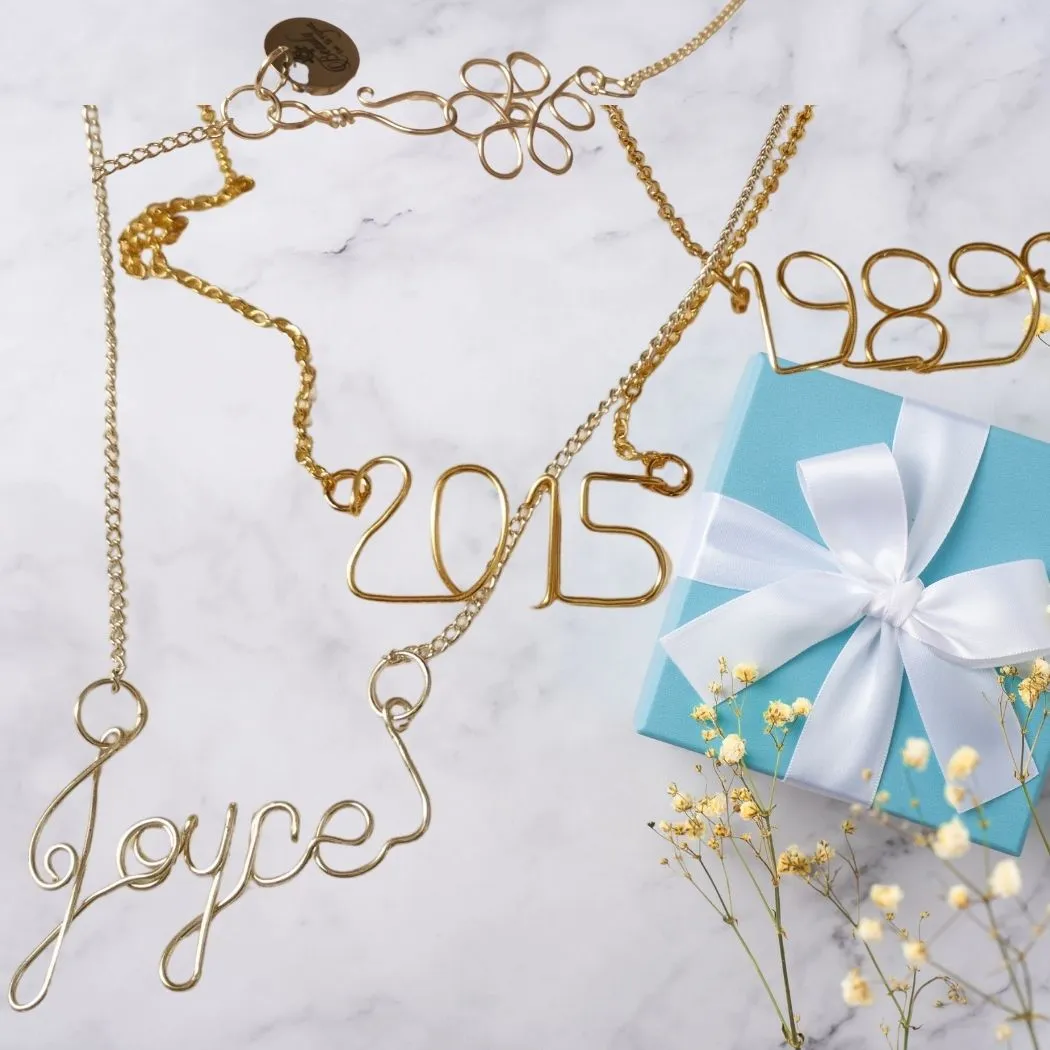 Custom Wire Name Necklace, Initial or Year
