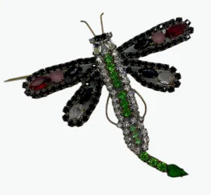 Czech Dragonfly Old Rhinestone Brooch