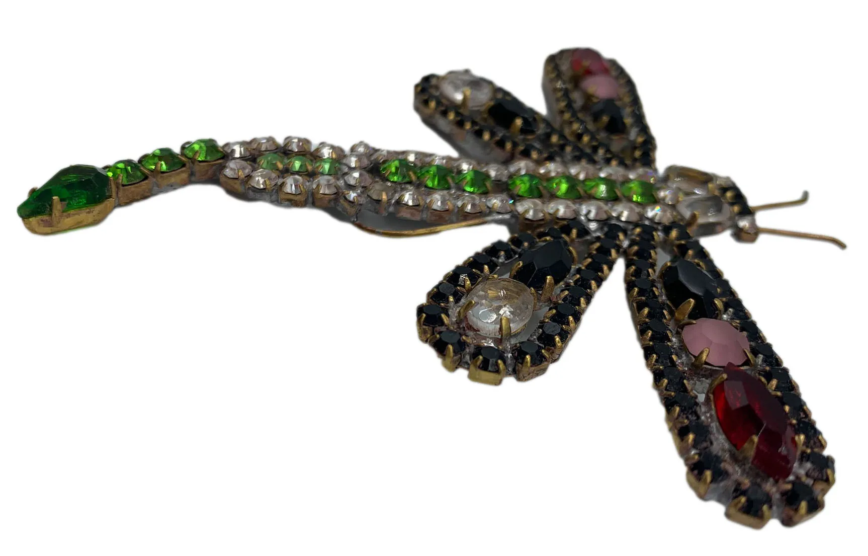 Czech Dragonfly Old Rhinestone Brooch