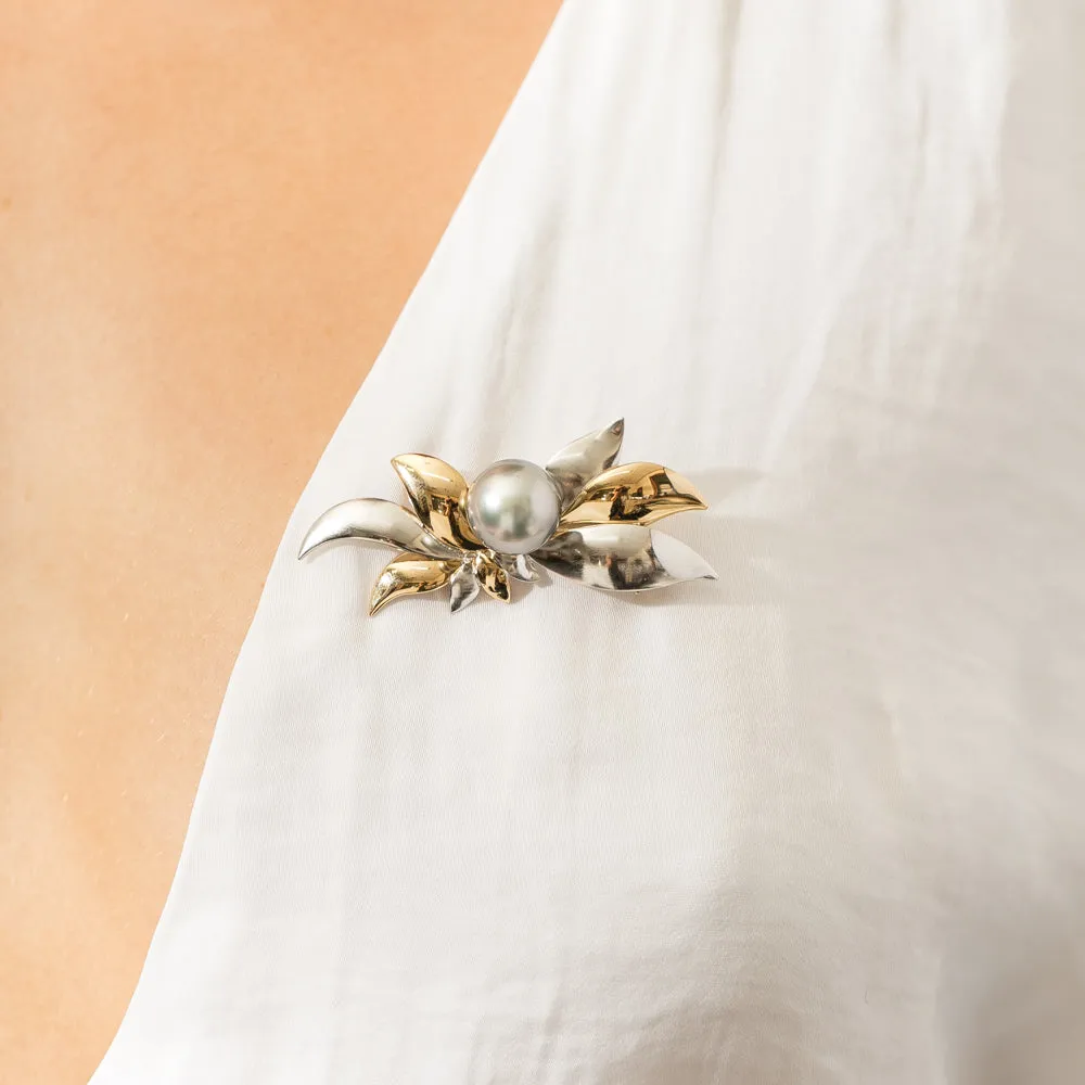 Deja Vu 18ct Yellow & White Gold South Sea Grey Pearl Brooch