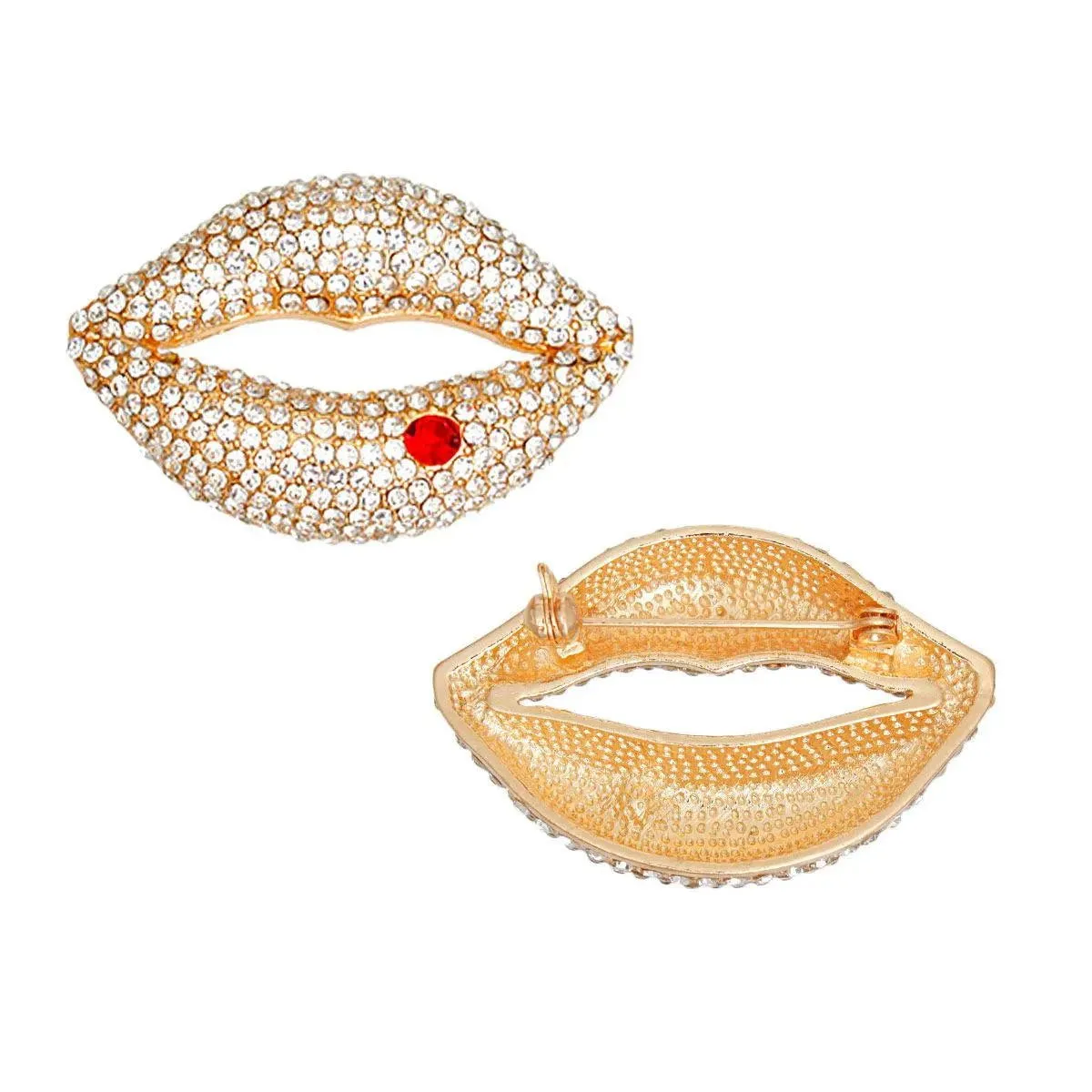 Dimensional Lips & Rhinestones Women's Brooch: Elevate Your Ensemble