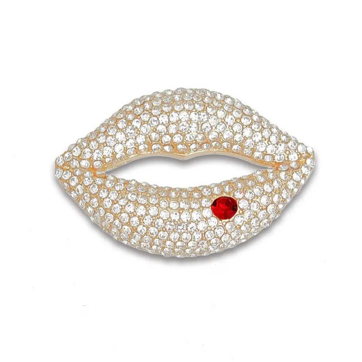 Dimensional Lips & Rhinestones Women's Brooch: Elevate Your Ensemble