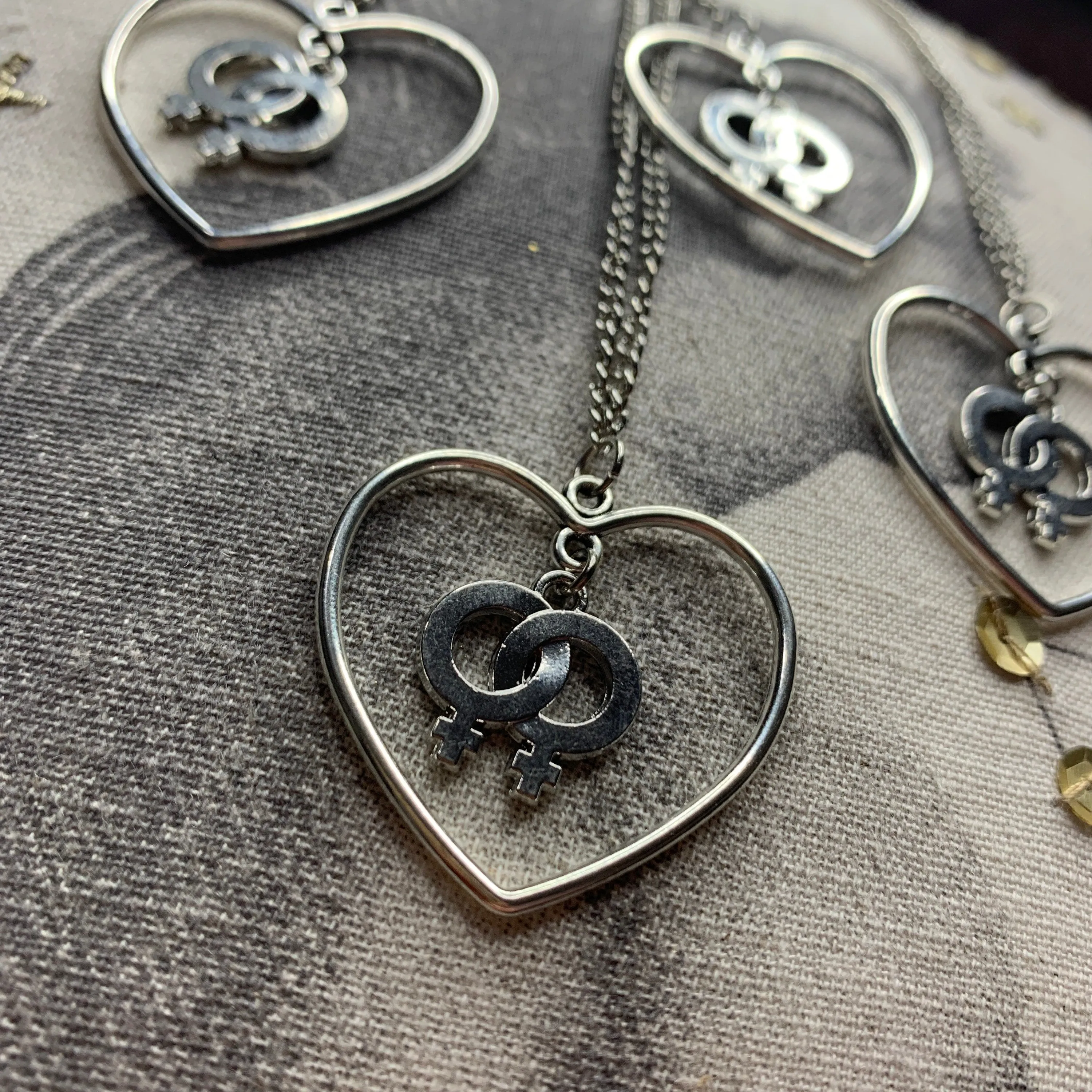 Double Venus/Female Sign in a Heart Necklace