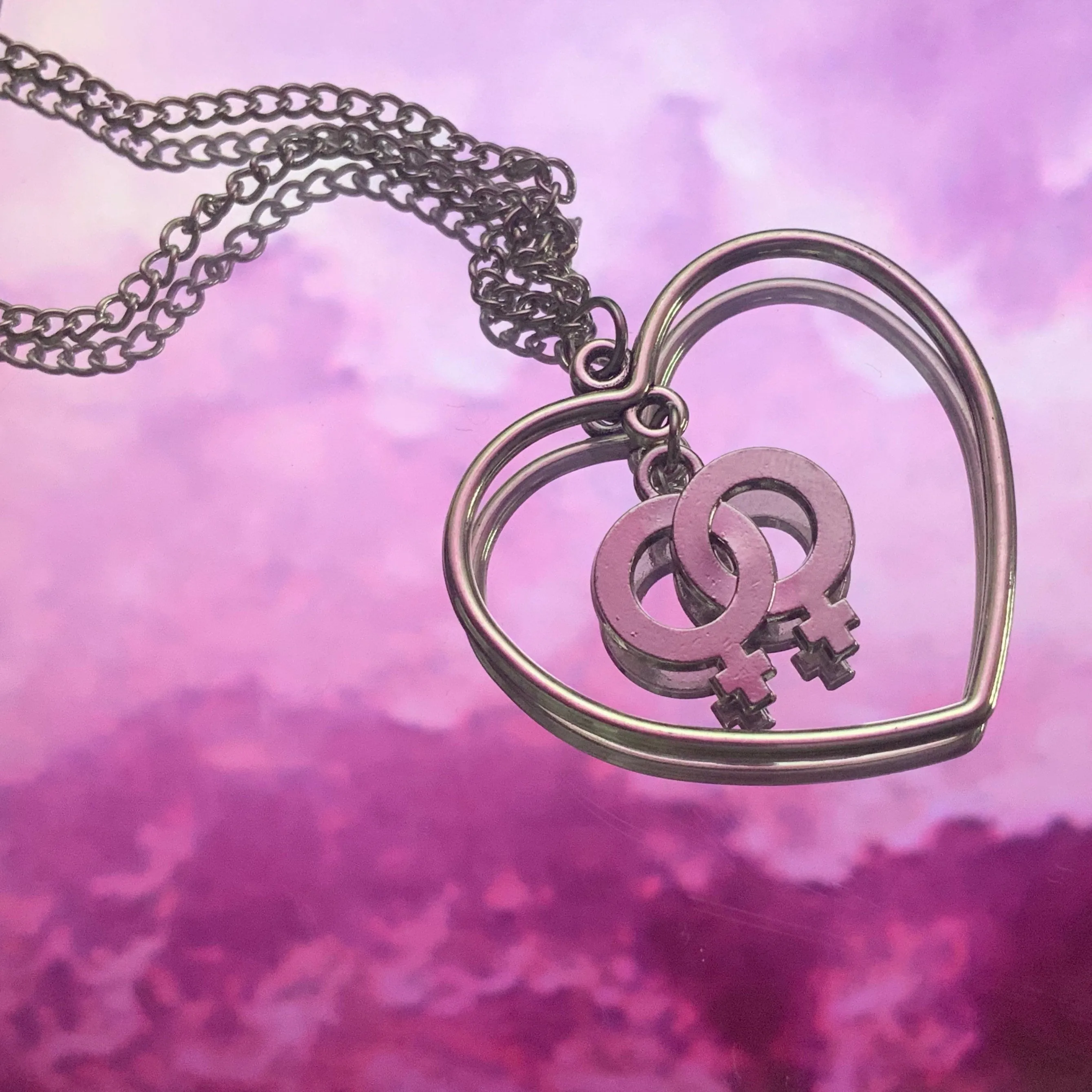 Double Venus/Female Sign in a Heart Necklace
