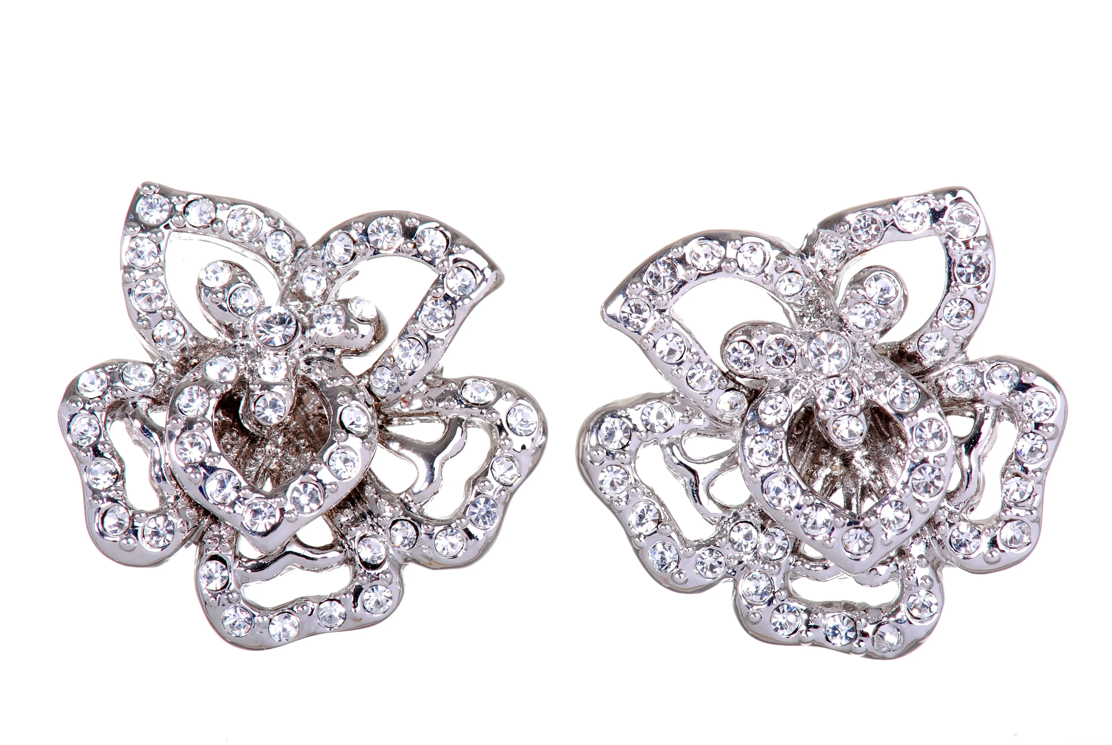 E7111 Blushing Rose Rhodium Plated Swarovski Crystal Elements Earrings