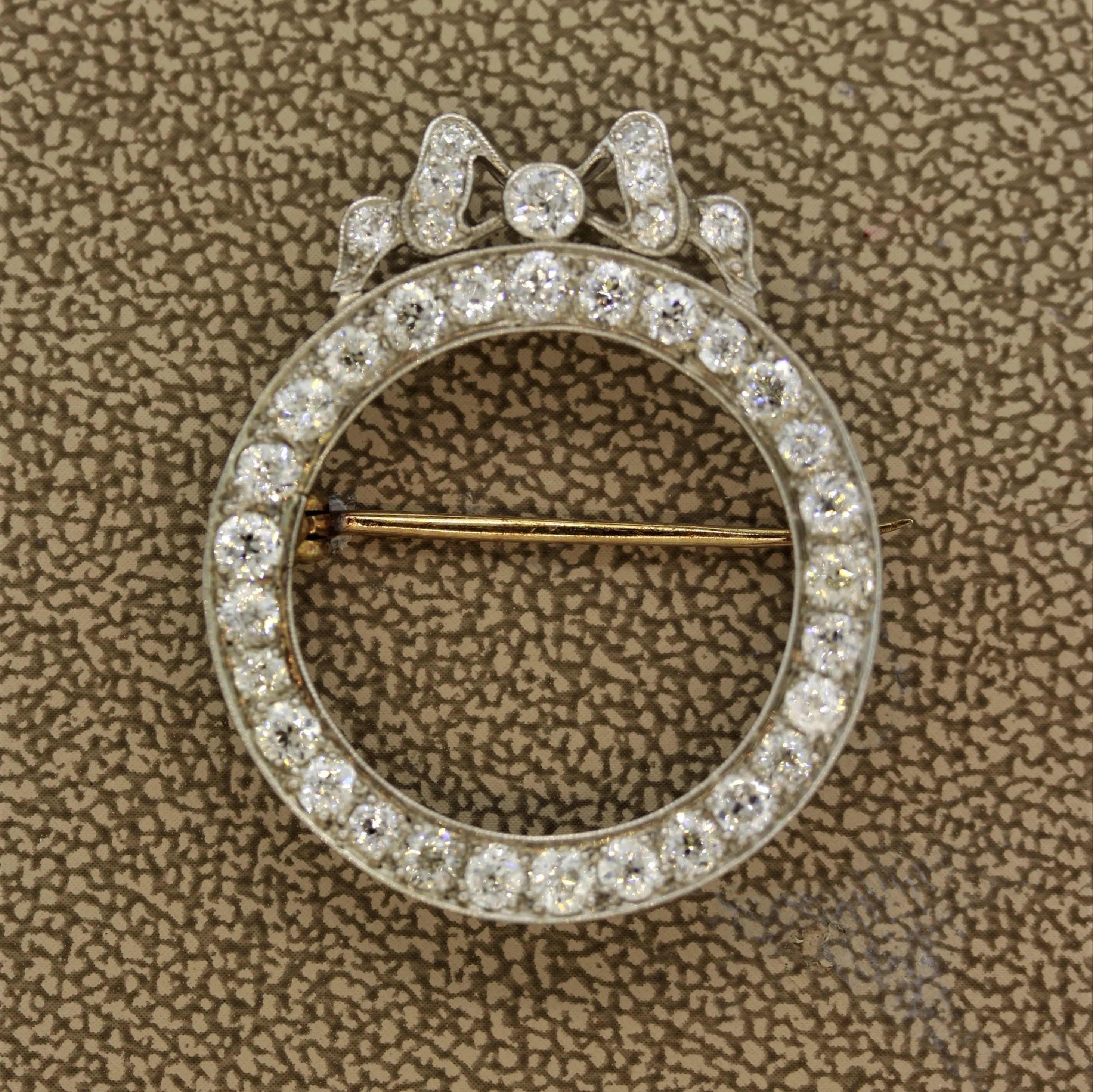 Edwardian Diamond Platinum Circle Pin Brooch