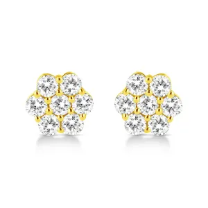 Elegant 14K Yellow Gold Floral Diamond Cluster Stud Earrings with 1/2 Cttw Round Cuts