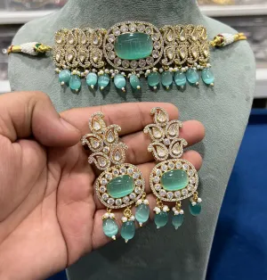 Elegant Wedding CZ Choker Matching Floral  Earrings Set, Floral AD Jewelry Set, Floral CZ Choker Earrings, AD jewelry set, Wedding AD Floral Necklace, AD Floral  Chandbali
