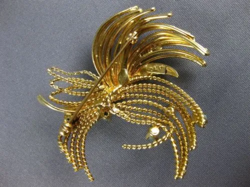 ESTATE LARGE AAA TURQUOISE 14KT YELLOW GOLD 3D CLASSIC ROPE LEAF BROOCH PIN