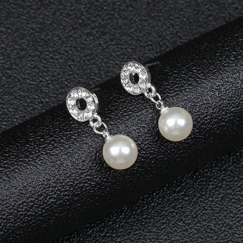Fashion Jewelry Sets for Women Rhinestone Pearls Pendant Choker Necklace Earrings Set Wedding Jewelry
