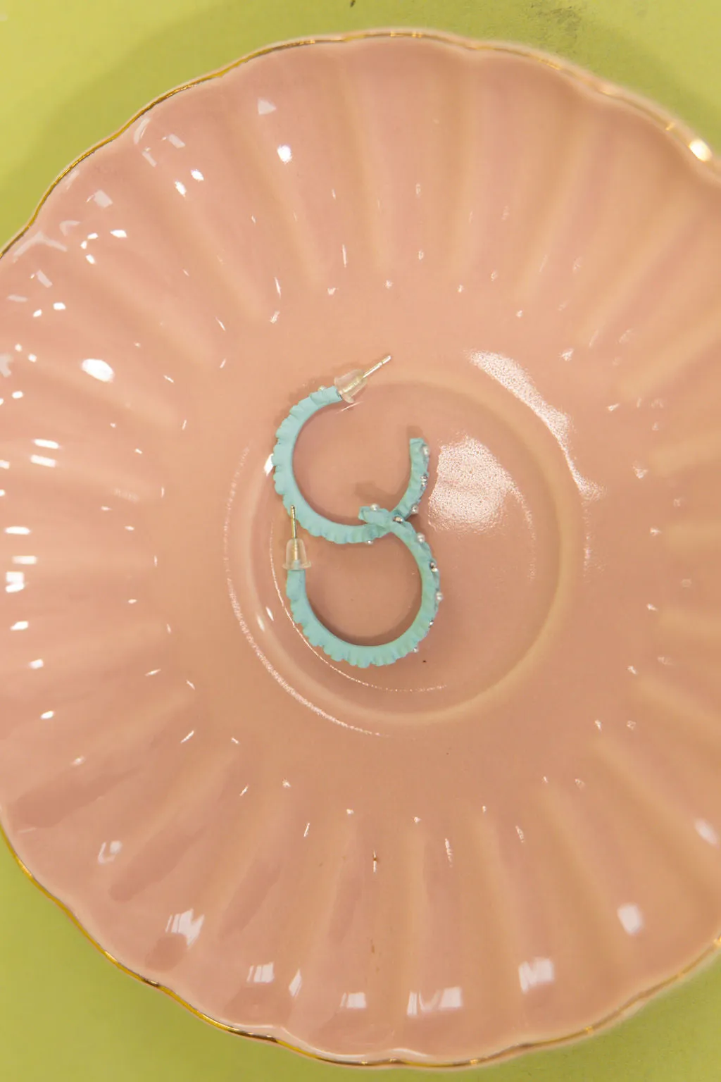 Floral Hoop Earrings-Light Blue