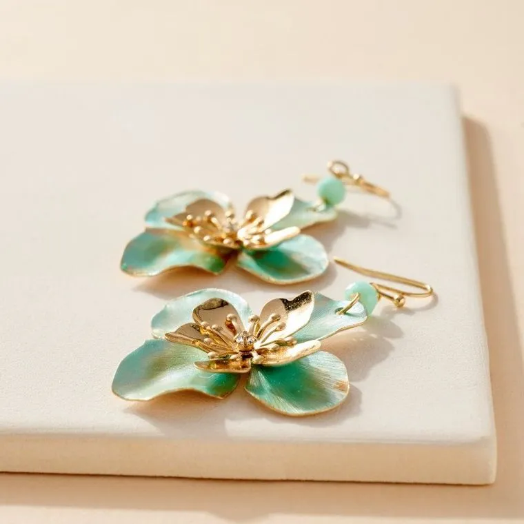 Floral Sage Gold Coated Earrings