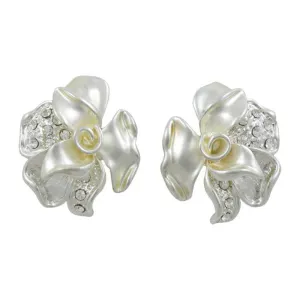 Frosted Silver-tone and Crystal Rose Clip On Earring - RSN619EC