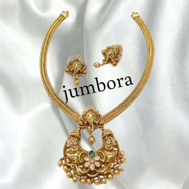 Ganesha Antique Gold Necklace Set